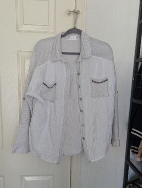 The Porter Collective White Oversized Textured Button-Up Shirt Small